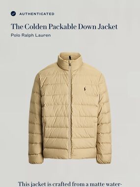 Polo Ralph Lauren Colden Packable full zip up Down Puffer Jacket Mens XXL Tan